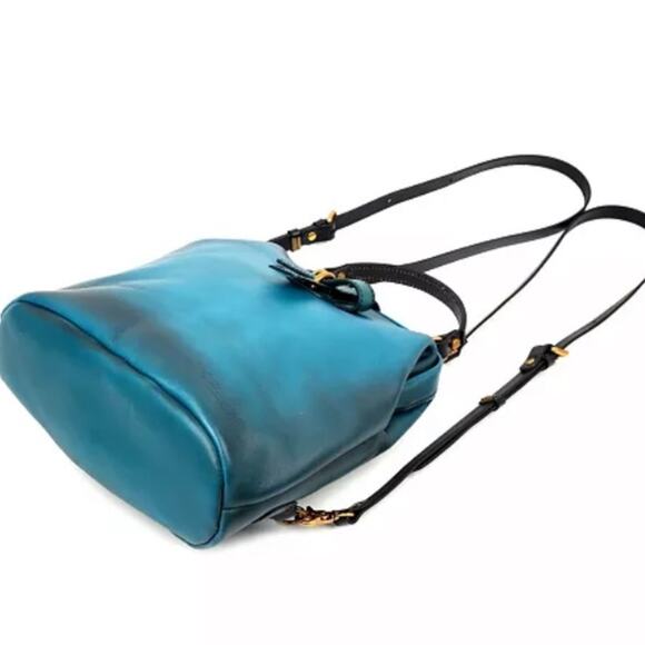 NWT MSRP$420 OLD TREND Women's Genuine Leather Pamela Backpack Shoulder Bag Teal - Picture 5 of 7
